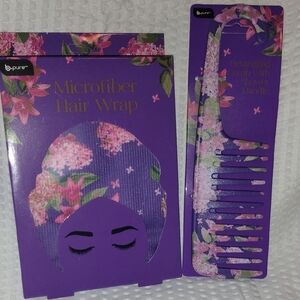 Purple Floral Hair Wrap and Comb Set